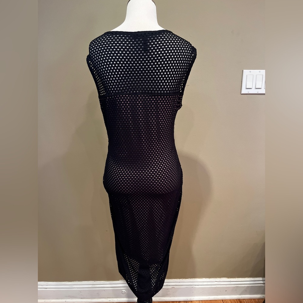 BCBG Maxaria Sexy Women's Black Mesh Midi Dress With Nude Lining - Size Medium - Picture 6 of 12
